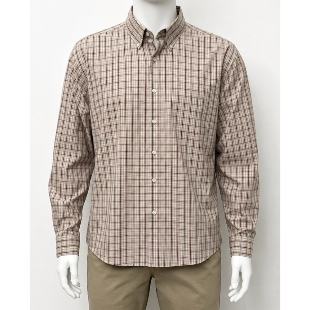 EDDIE BAUER Men's Long Sleeve Brown Checkered Button Down Shirt Large Tall LT